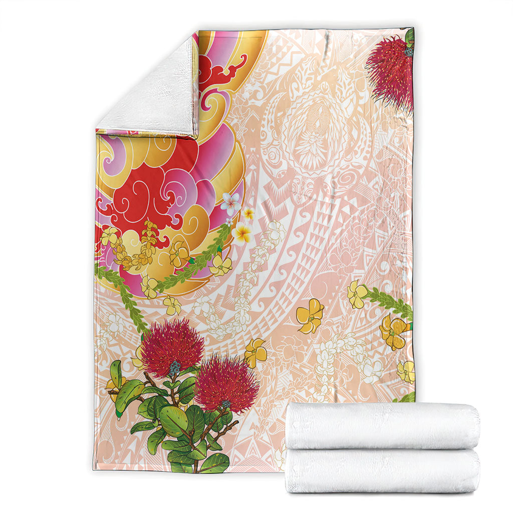 Japanese and Hawaiian Culture Fusion Blanket Irezumi with Turtles and Lei Kakau Pattern Sunset Vibe