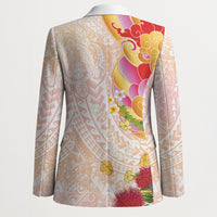 Japanese and Hawaiian Culture Fusion Blazer Irezumi with Turtles and Lei Kakau Pattern Sunset Vibe