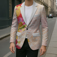 Japanese and Hawaiian Culture Fusion Blazer Irezumi with Turtles and Lei Kakau Pattern Sunset Vibe