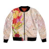Japanese and Hawaiian Culture Fusion Bomber Jacket Irezumi with Turtles and Lei Kakau Pattern Sunset Vibe