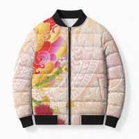 Japanese and Hawaiian Culture Fusion Bomber Puffer Jacket Irezumi with Turtles and Lei Kakau Pattern Sunset Vibe