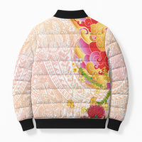 Japanese and Hawaiian Culture Fusion Bomber Puffer Jacket Irezumi with Turtles and Lei Kakau Pattern Sunset Vibe