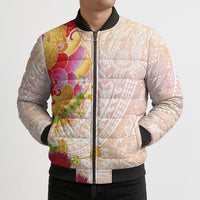 Japanese and Hawaiian Culture Fusion Bomber Puffer Jacket Irezumi with Turtles and Lei Kakau Pattern Sunset Vibe