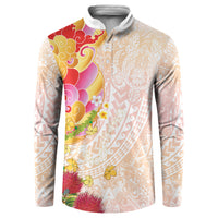 Japanese and Hawaiian Culture Fusion Button Sweatshirt Irezumi with Turtles and Lei Kakau Pattern Sunset Vibe