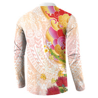 Japanese and Hawaiian Culture Fusion Button Sweatshirt Irezumi with Turtles and Lei Kakau Pattern Sunset Vibe