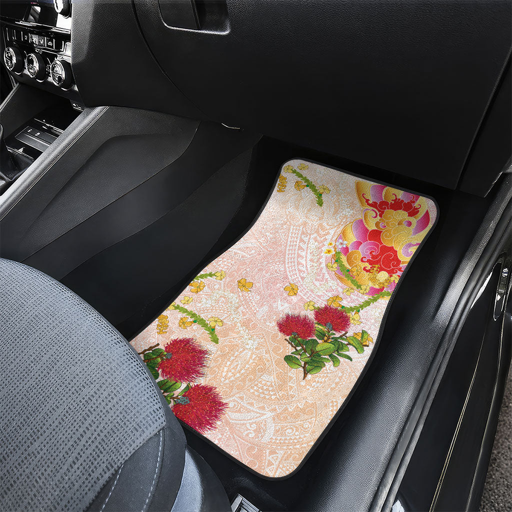 Japanese and Hawaiian Culture Fusion Car Mats Irezumi with Turtles and Lei Kakau Pattern Sunset Vibe