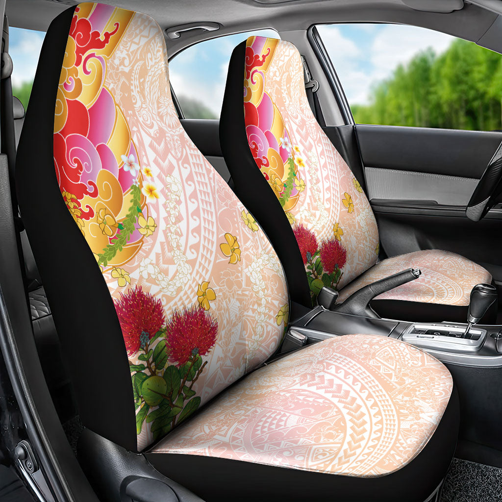 Japanese and Hawaiian Culture Fusion Car Seat Cover Irezumi with Turtles and Lei Kakau Pattern Sunset Vibe