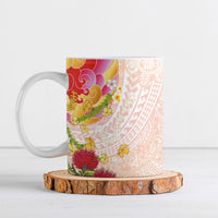 Japanese and Hawaiian Culture Fusion Ceramic Mug Irezumi with Turtles and Lei Kakau Pattern Sunset Vibe