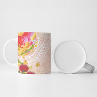 Japanese and Hawaiian Culture Fusion Ceramic Mug Irezumi with Turtles and Lei Kakau Pattern Sunset Vibe