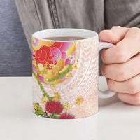 Japanese and Hawaiian Culture Fusion Ceramic Mug Irezumi with Turtles and Lei Kakau Pattern Sunset Vibe