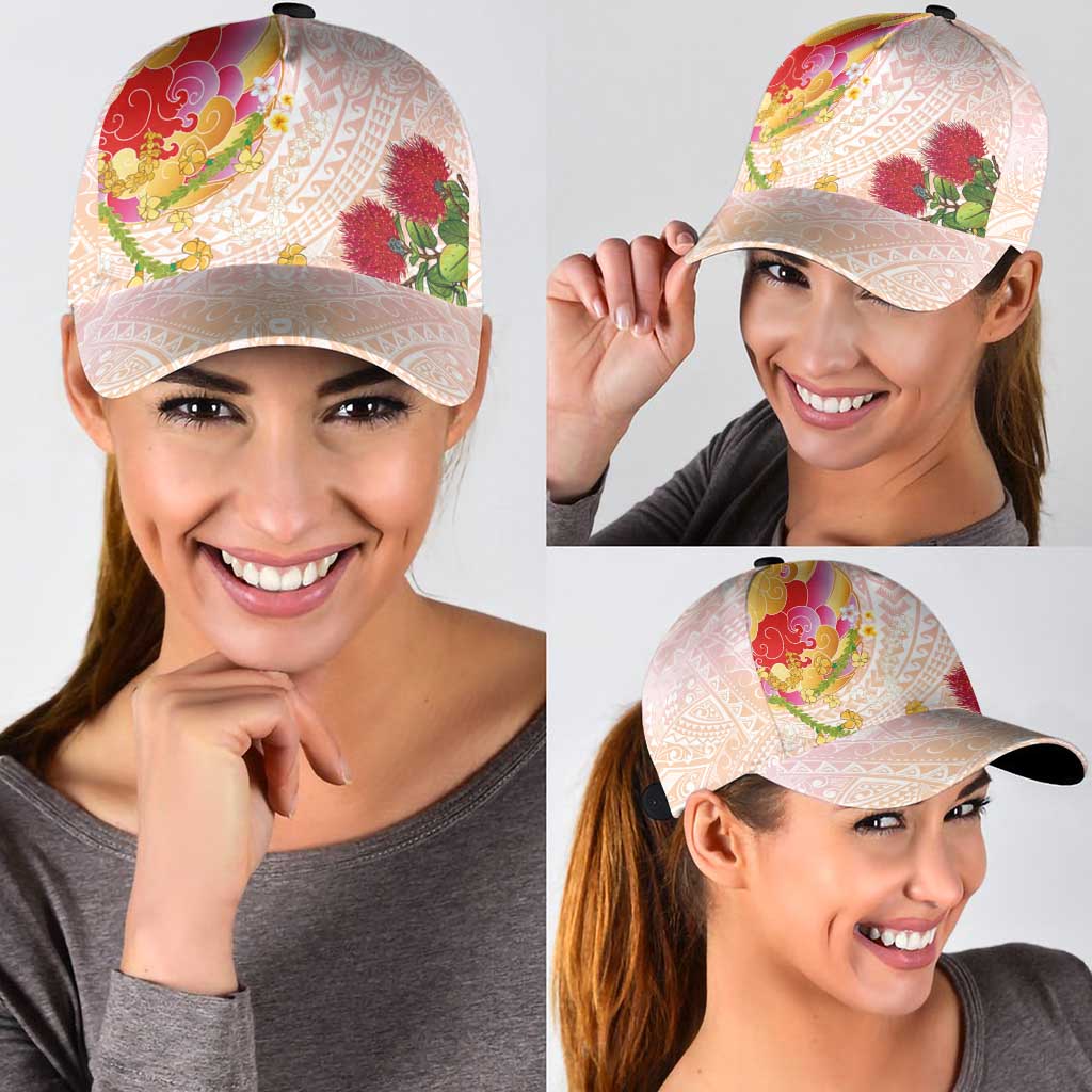 Japanese and Hawaiian Culture Fusion Classic Cap Irezumi with Turtles and Lei Kakau Pattern Sunset Vibe