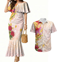 Japanese and Hawaiian Culture Fusion Couples Matching Mermaid Dress and Hawaiian Shirt Irezumi with Turtles and Lei Kakau Pattern Sunset Vibe