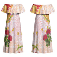 Japanese and Hawaiian Culture Fusion Couples Matching Off Shoulder Maxi Dress and Hawaiian Shirt Irezumi with Turtles and Lei Kakau Pattern Sunset Vibe