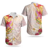 Japanese and Hawaiian Culture Fusion Couples Matching Short Sleeve Bodycon Dress and Hawaiian Shirt Irezumi with Turtles and Lei Kakau Pattern Sunset Vibe