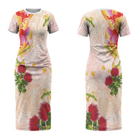 Japanese and Hawaiian Culture Fusion Couples Matching Short Sleeve Bodycon Dress and Hawaiian Shirt Irezumi with Turtles and Lei Kakau Pattern Sunset Vibe