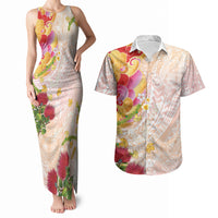 Japanese and Hawaiian Culture Fusion Couples Matching Tank Maxi Dress and Hawaiian Shirt Irezumi with Turtles and Lei Kakau Pattern Sunset Vibe