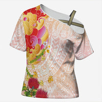 Japanese and Hawaiian Culture Fusion Cross Shoulder Shirt Irezumi with Turtles and Lei Kakau Pattern Sunset Vibe