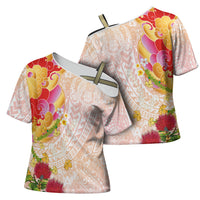 Japanese and Hawaiian Culture Fusion Cross Shoulder Shirt Irezumi with Turtles and Lei Kakau Pattern Sunset Vibe