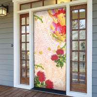 Japanese and Hawaiian Culture Fusion Door Cover Irezumi with Turtles and Lei Kakau Pattern Sunset Vibe
