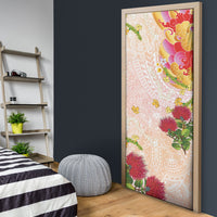 Japanese and Hawaiian Culture Fusion Door Cover Irezumi with Turtles and Lei Kakau Pattern Sunset Vibe