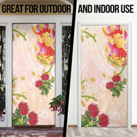 Japanese and Hawaiian Culture Fusion Door Cover Irezumi with Turtles and Lei Kakau Pattern Sunset Vibe
