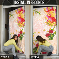 Japanese and Hawaiian Culture Fusion Door Cover Irezumi with Turtles and Lei Kakau Pattern Sunset Vibe