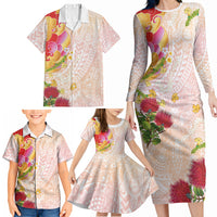 Japanese and Hawaiian Culture Fusion Family Matching Long Sleeve Bodycon Dress and Hawaiian Shirt Irezumi with Turtles and Lei Kakau Pattern Sunset Vibe