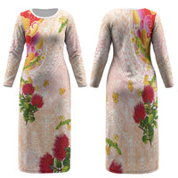 Japanese and Hawaiian Culture Fusion Family Matching Long Sleeve Bodycon Dress and Hawaiian Shirt Irezumi with Turtles and Lei Kakau Pattern Sunset Vibe