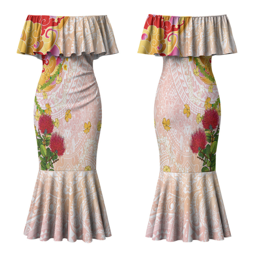 Japanese and Hawaiian Culture Fusion Family Matching Mermaid Dress and Hawaiian Shirt Irezumi with Turtles and Lei Kakau Pattern Sunset Vibe