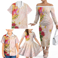 Japanese and Hawaiian Culture Fusion Family Matching Off The Shoulder Long Sleeve Dress and Hawaiian Shirt Irezumi with Turtles and Lei Kakau Pattern Sunset Vibe