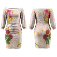 Japanese and Hawaiian Culture Fusion Family Matching Off The Shoulder Long Sleeve Dress and Hawaiian Shirt Irezumi with Turtles and Lei Kakau Pattern Sunset Vibe