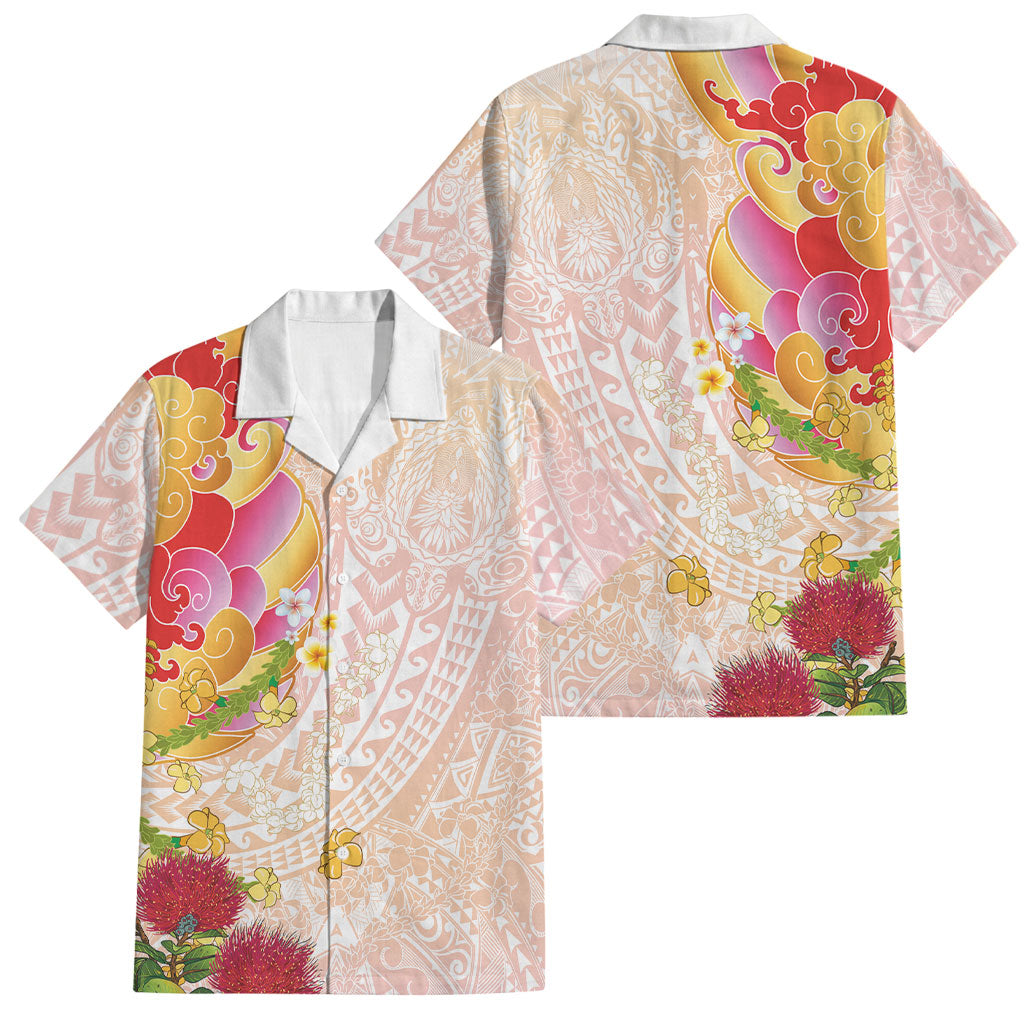 Japanese and Hawaiian Culture Fusion Family Matching Off The Shoulder Long Sleeve Dress and Hawaiian Shirt Irezumi with Turtles and Lei Kakau Pattern Sunset Vibe
