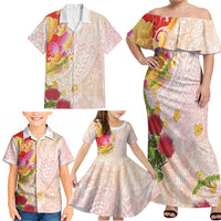 Japanese and Hawaiian Culture Fusion Family Matching Off Shoulder Maxi Dress and Hawaiian Shirt Irezumi with Turtles and Lei Kakau Pattern Sunset Vibe