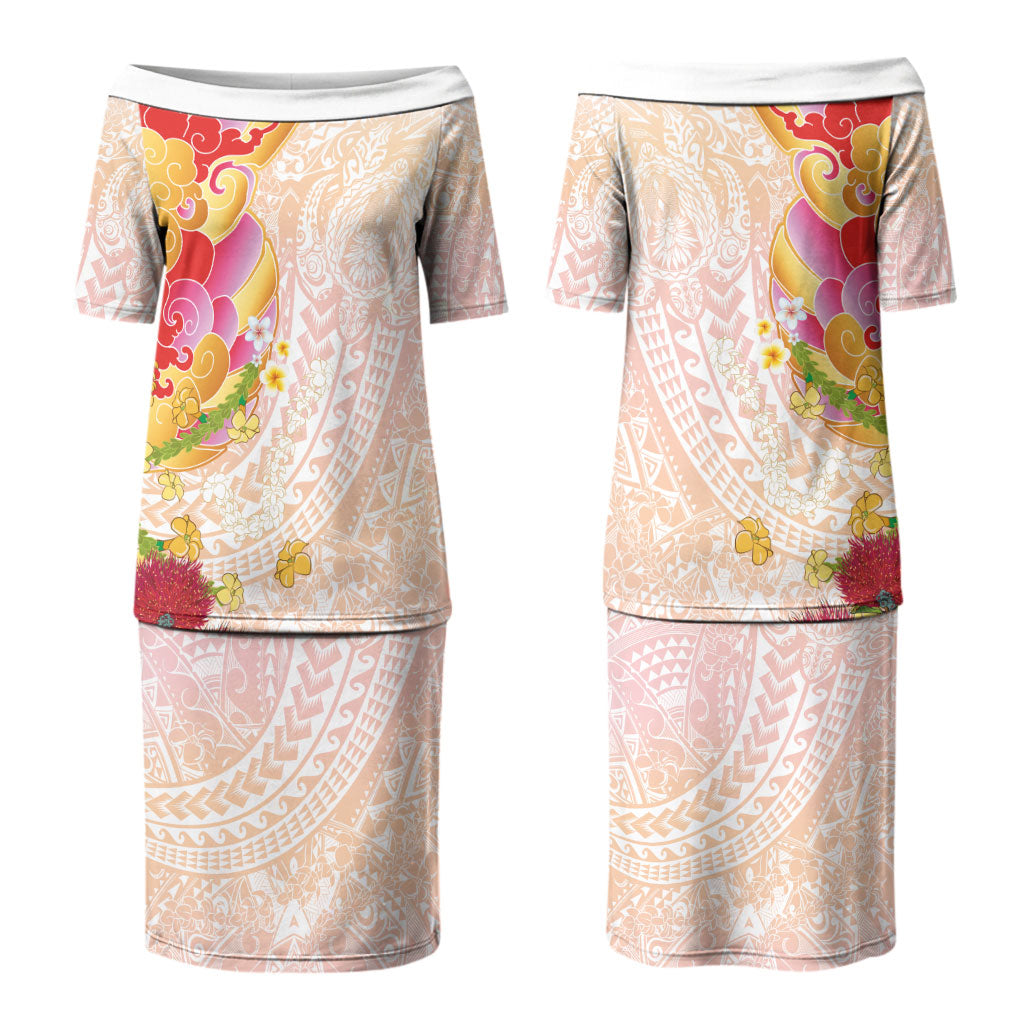 Japanese and Hawaiian Culture Fusion Family Matching Puletasi and Hawaiian Shirt Irezumi with Turtles and Lei Kakau Pattern Sunset Vibe