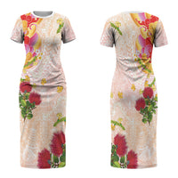 Japanese and Hawaiian Culture Fusion Family Matching Short Sleeve Bodycon Dress and Hawaiian Shirt Irezumi with Turtles and Lei Kakau Pattern Sunset Vibe