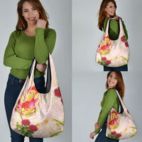 Japanese and Hawaiian Culture Fusion Grocery Bag Irezumi with Turtles and Lei Kakau Pattern Sunset Vibe