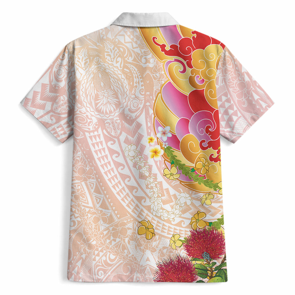 Japanese and Hawaiian Culture Fusion Hawaiian Shirt Irezumi with Turtles and Lei Kakau Pattern Sunset Vibe