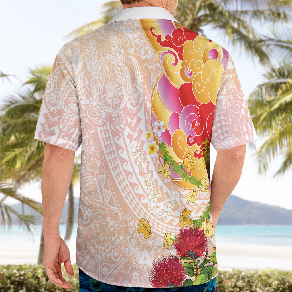 Japanese and Hawaiian Culture Fusion Hawaiian Shirt Irezumi with Turtles and Lei Kakau Pattern Sunset Vibe