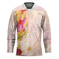 Japanese and Hawaiian Culture Fusion Hockey Jersey Irezumi with Turtles and Lei Kakau Pattern Sunset Vibe