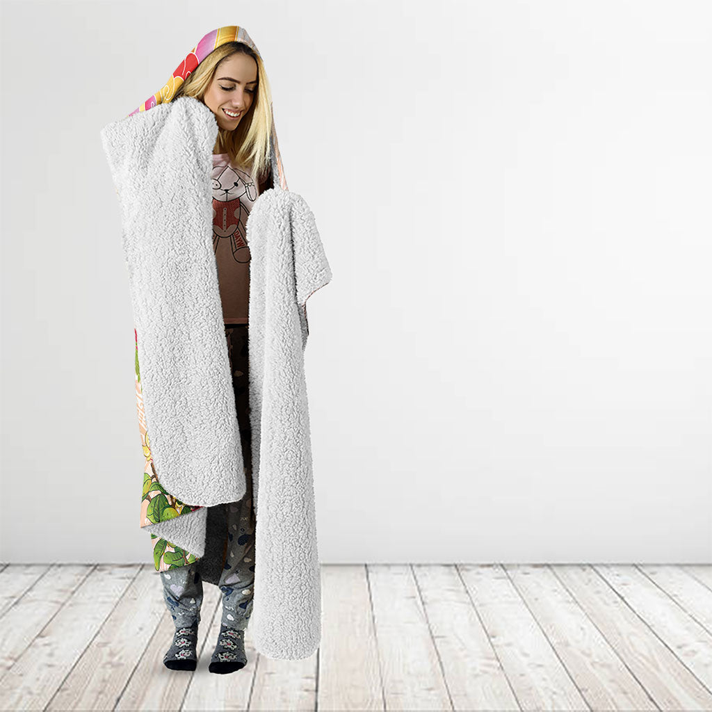 Japanese and Hawaiian Culture Fusion Hooded Blanket Irezumi with Turtles and Lei Kakau Pattern Sunset Vibe