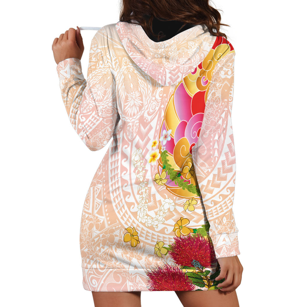 Japanese and Hawaiian Culture Fusion Hoodie Dress Irezumi with Turtles and Lei Kakau Pattern Sunset Vibe