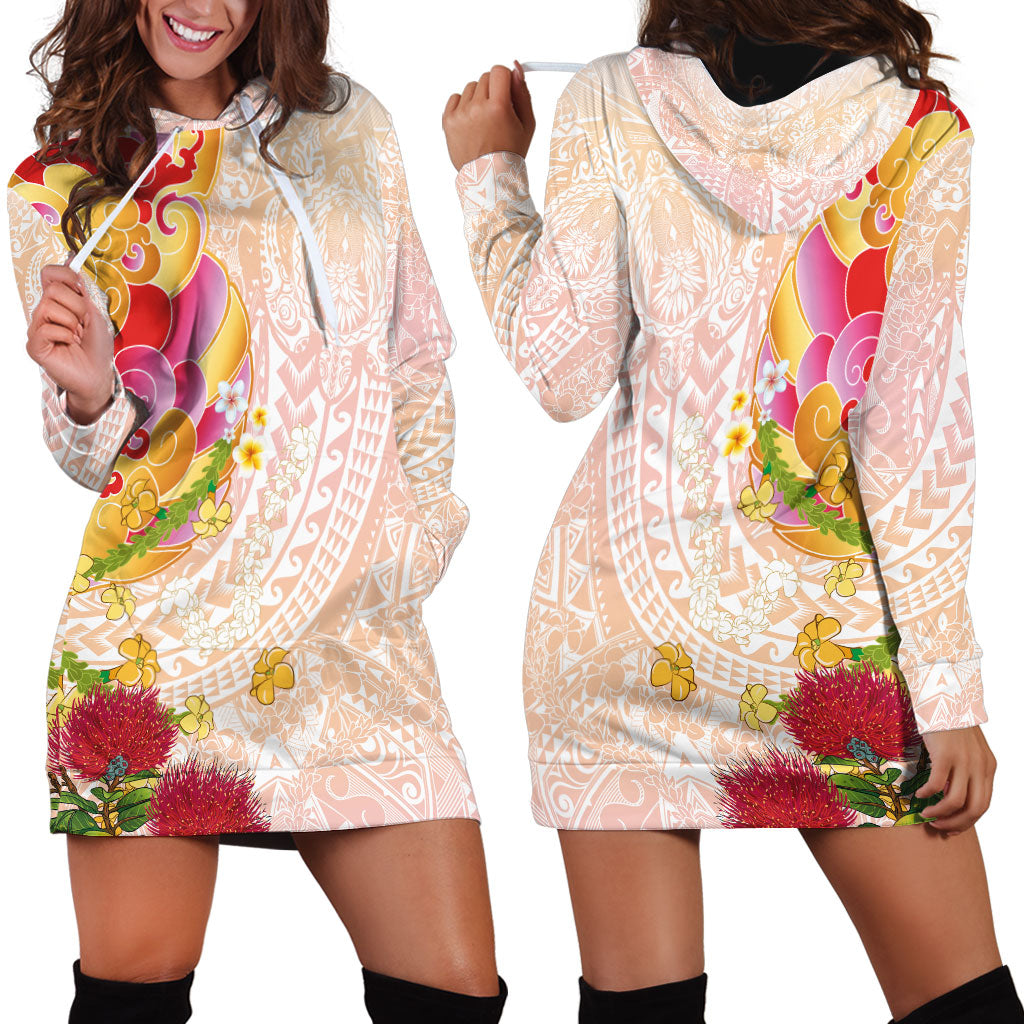 Japanese and Hawaiian Culture Fusion Hoodie Dress Irezumi with Turtles and Lei Kakau Pattern Sunset Vibe