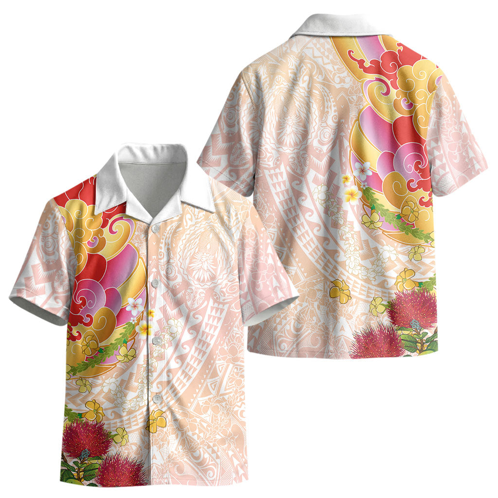 Japanese and Hawaiian Culture Fusion Kid Hawaiian Shirt Irezumi with Turtles and Lei Kakau Pattern Sunset Vibe