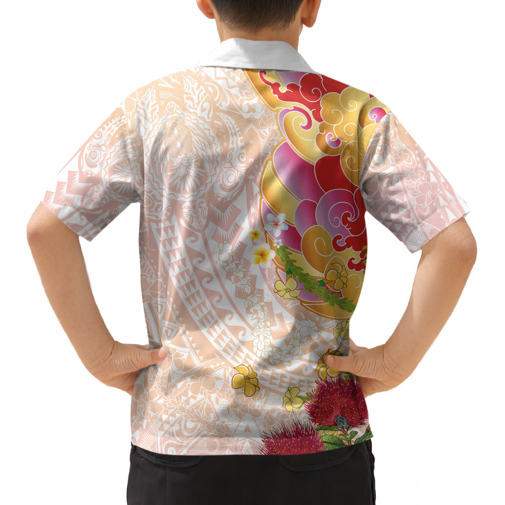 Japanese and Hawaiian Culture Fusion Kid Hawaiian Shirt Irezumi with Turtles and Lei Kakau Pattern Sunset Vibe