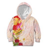 Japanese and Hawaiian Culture Fusion Kid Hoodie Irezumi with Turtles and Lei Kakau Pattern Sunset Vibe