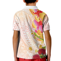 Japanese and Hawaiian Culture Fusion Kid Polo Shirt Irezumi with Turtles and Lei Kakau Pattern Sunset Vibe