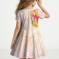 Japanese and Hawaiian Culture Fusion Kid Short Sleeve Dress Irezumi with Turtles and Lei Kakau Pattern Sunset Vibe