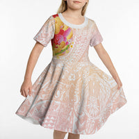 Japanese and Hawaiian Culture Fusion Kid Short Sleeve Dress Irezumi with Turtles and Lei Kakau Pattern Sunset Vibe