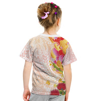 Japanese and Hawaiian Culture Fusion Kid T Shirt Irezumi with Turtles and Lei Kakau Pattern Sunset Vibe