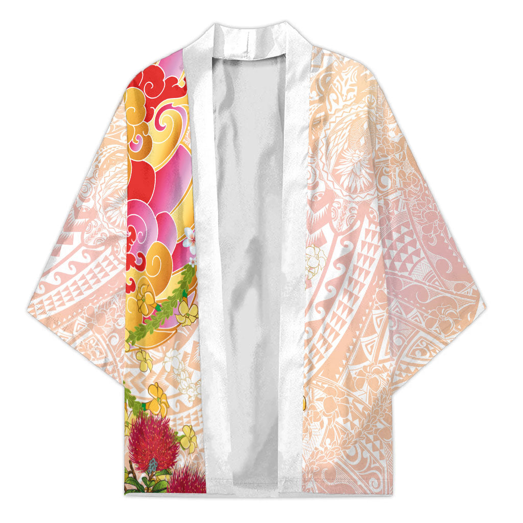 Japanese and Hawaiian Culture Fusion Kimono Irezumi with Turtles and Lei Kakau Pattern Sunset Vibe